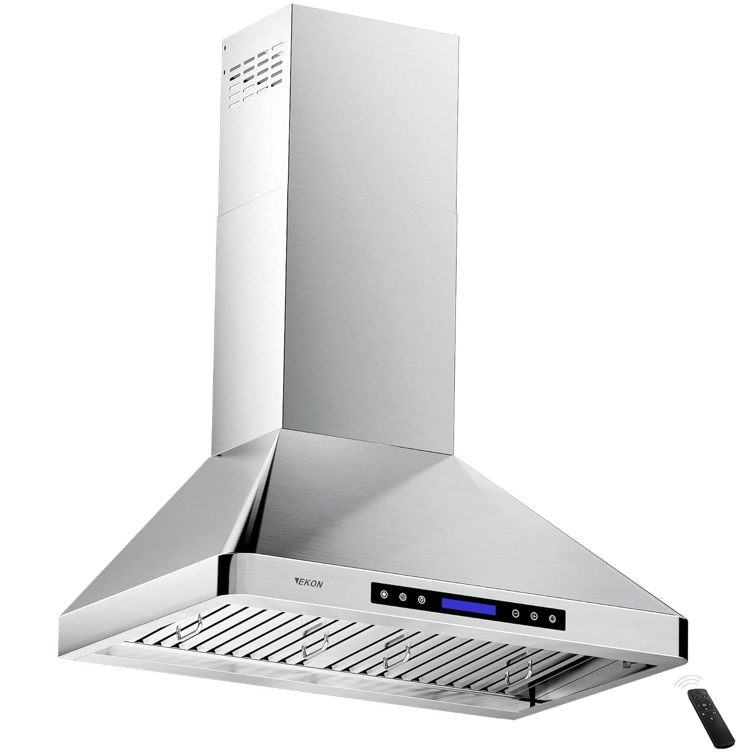 Fuhuoso 36 in. 900CFM Convertible Wall Mount Range Hood with 4 Lights,Remote,Touch Control,Long-term Warranty in Stainless Steel