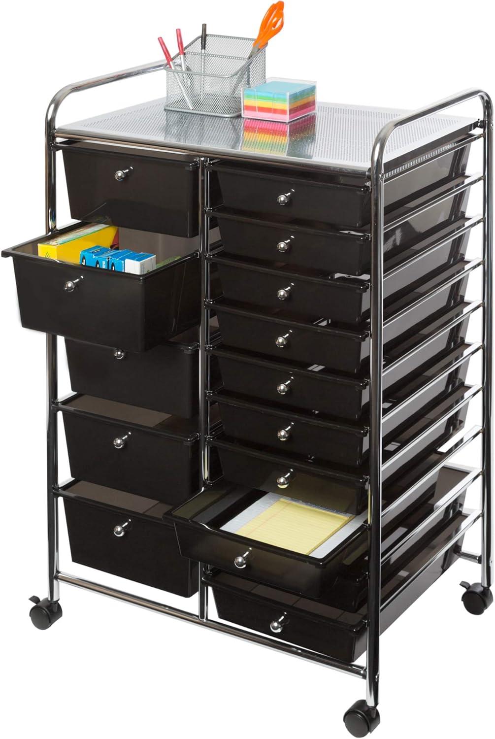 Seville Classics 15-Drawer Organizer Cart, Black