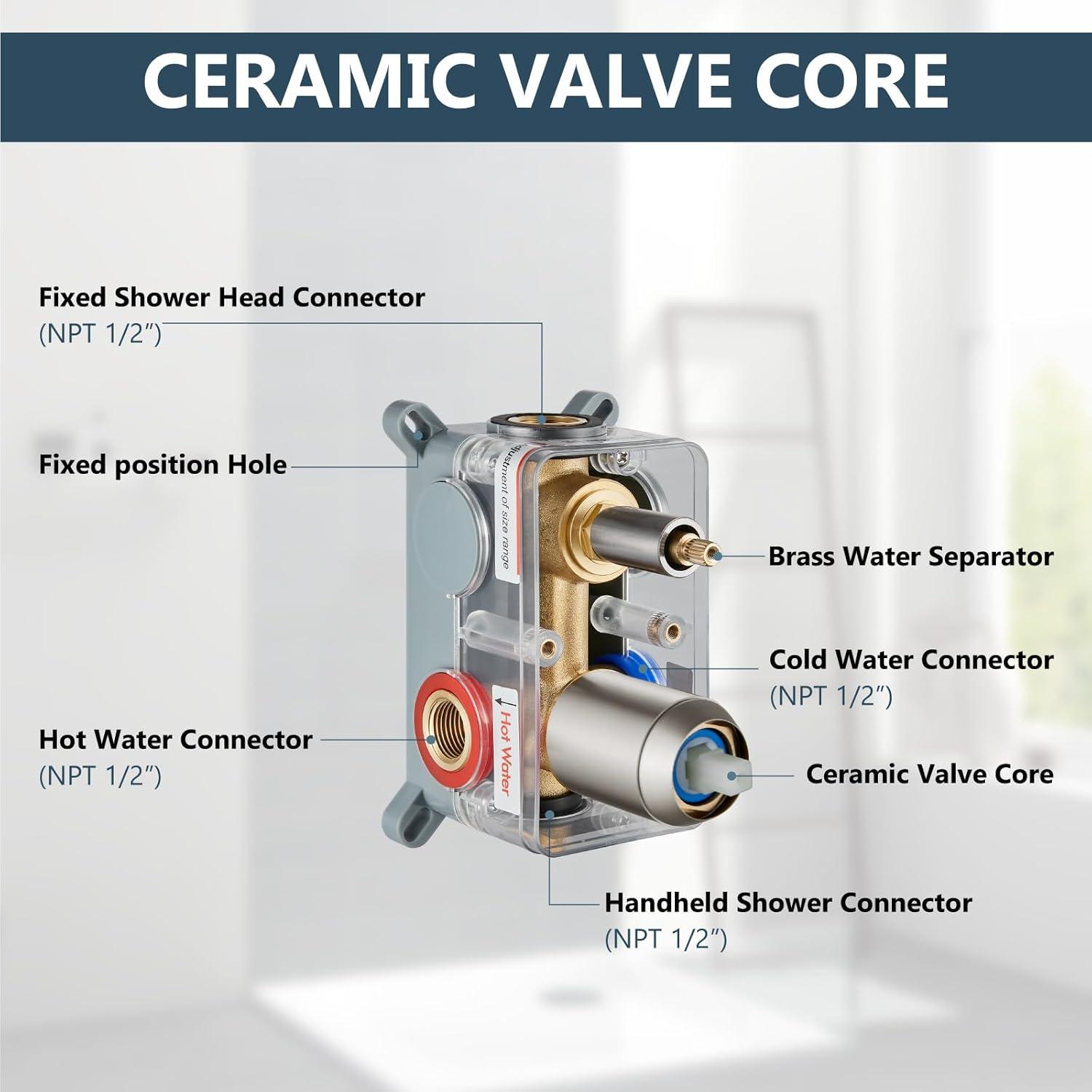 Aolemi Shower Faucet Set Rain Shower System with Handheld Spray Bathroom Shower Combo Rough-in Valve and Shower Trim Kit Included Brushed Nickel 8 Inch Wall Mount Shower Head