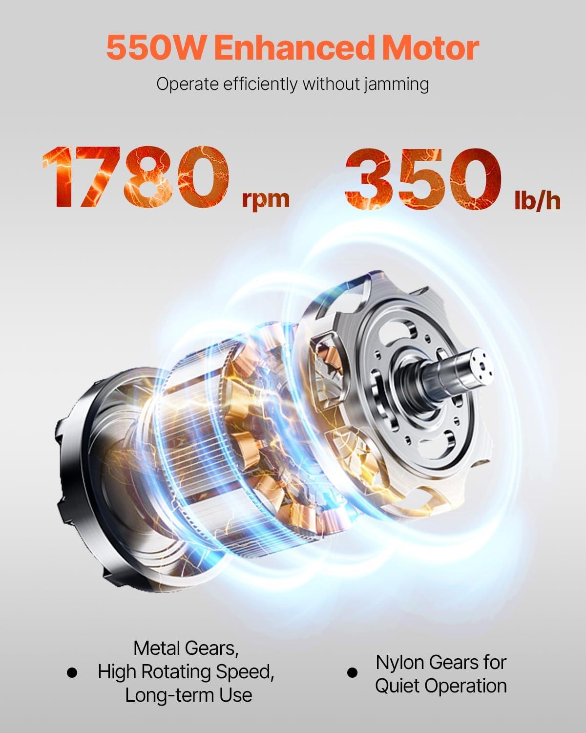 VEVOR Meat Cutter Machine, 550W Meat Slicer, 350 lb/h Commercial Meat Cutting Machine, Stainless Steel, 2.5-10 mm Thickness, Electric Food Cutting Slicer for Home Kitchen, Restaurant, Supermarket