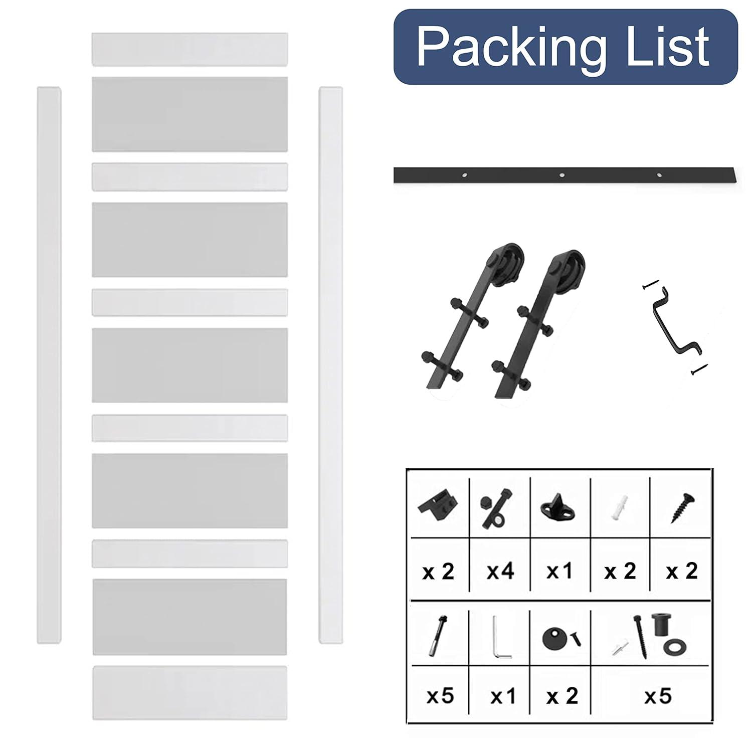 JUBEST Tempered Frosted Glass Barn Door with Installation Hardware Kit and Handle, Wood Sliding Barn Door