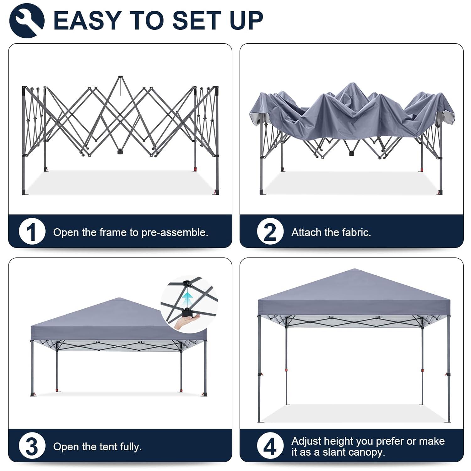 ABCCANOPY 10 ft x 10 ft Easy Pop up Outdoor Portable Instant One Push Function Canopy Tent with Air Vent, Gray