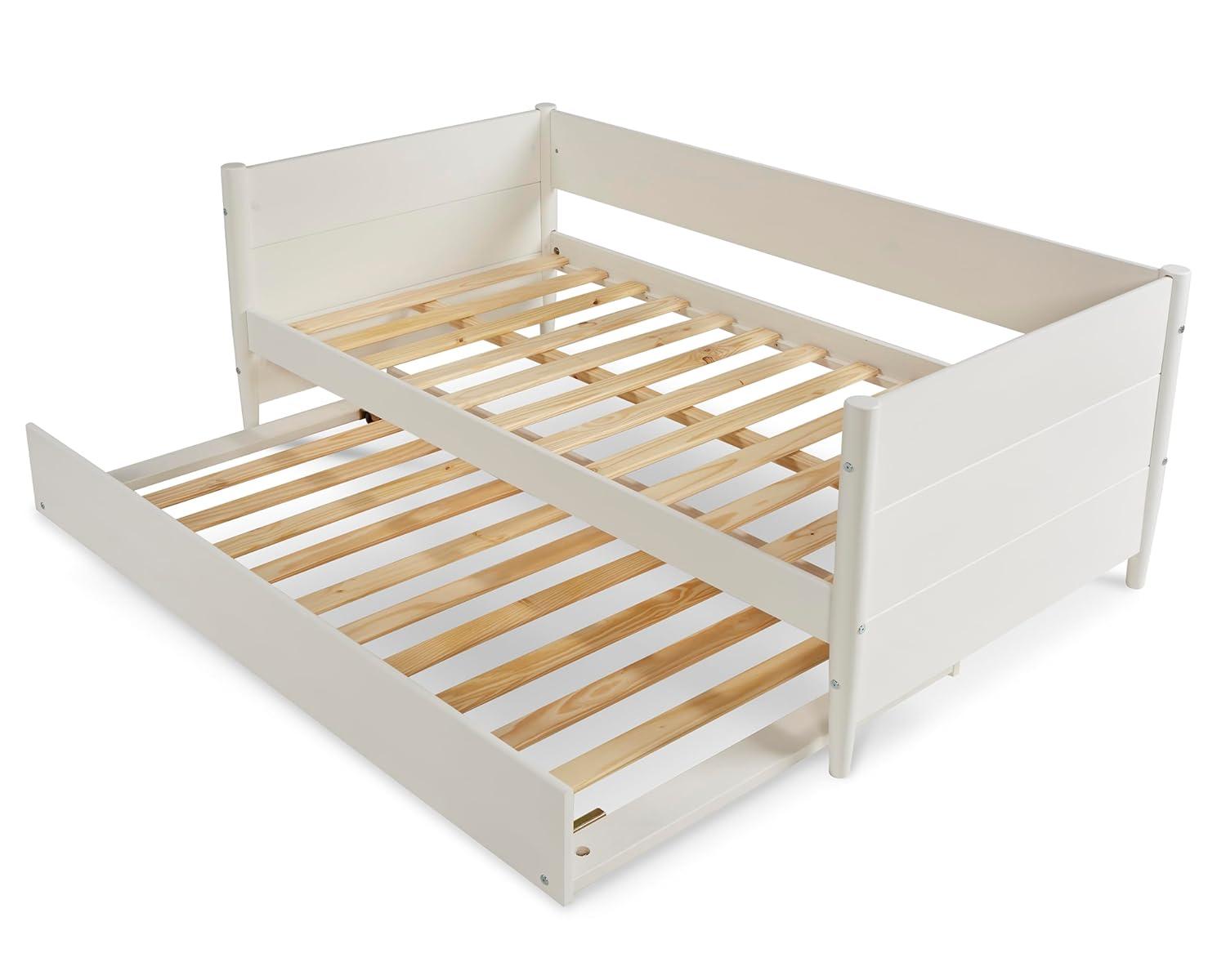 Camaflexi Mid-Century Wood Storage Twin Size Daybed with Trundle White