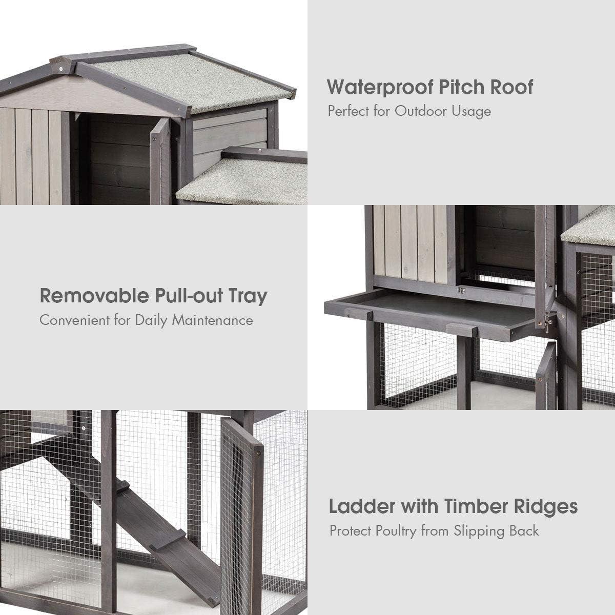 Gymax 58'' Wooden Rabbit Hutch Large Chicken Coop Weatherproof Indoor Outdoor Use Gray