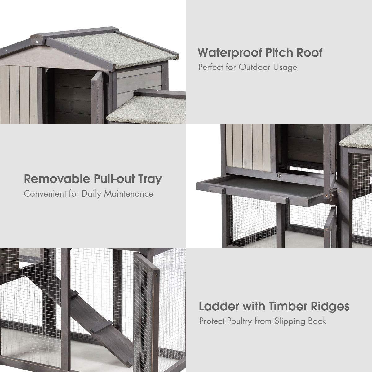 Gymax 58'' Wooden Rabbit Hutch Large Chicken Coop Weatherproof Indoor Outdoor Use Gray