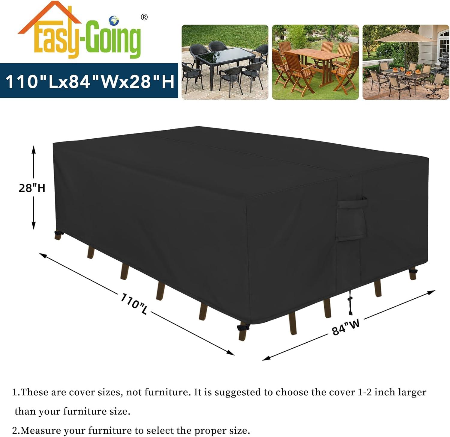 Black Waterproof Rectangular Patio Furniture Cover, 110"L x 84"W x 28"H