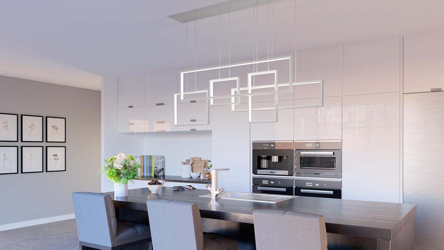 Brushed Aluminum LED Linear Chandelier with Geometric Frames