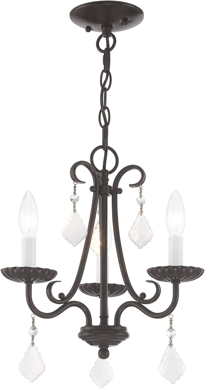 Bronze Mini Chandelier with Teardrop Crystals