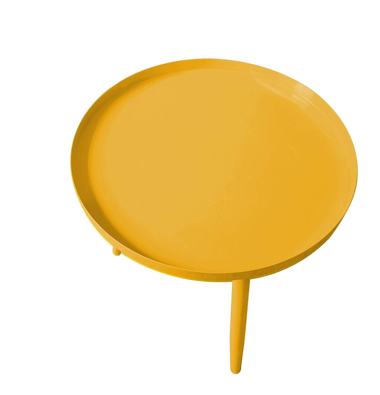 KB Designs - 3 Legs Modern Metal Round Side Sofa End Table, Yellow