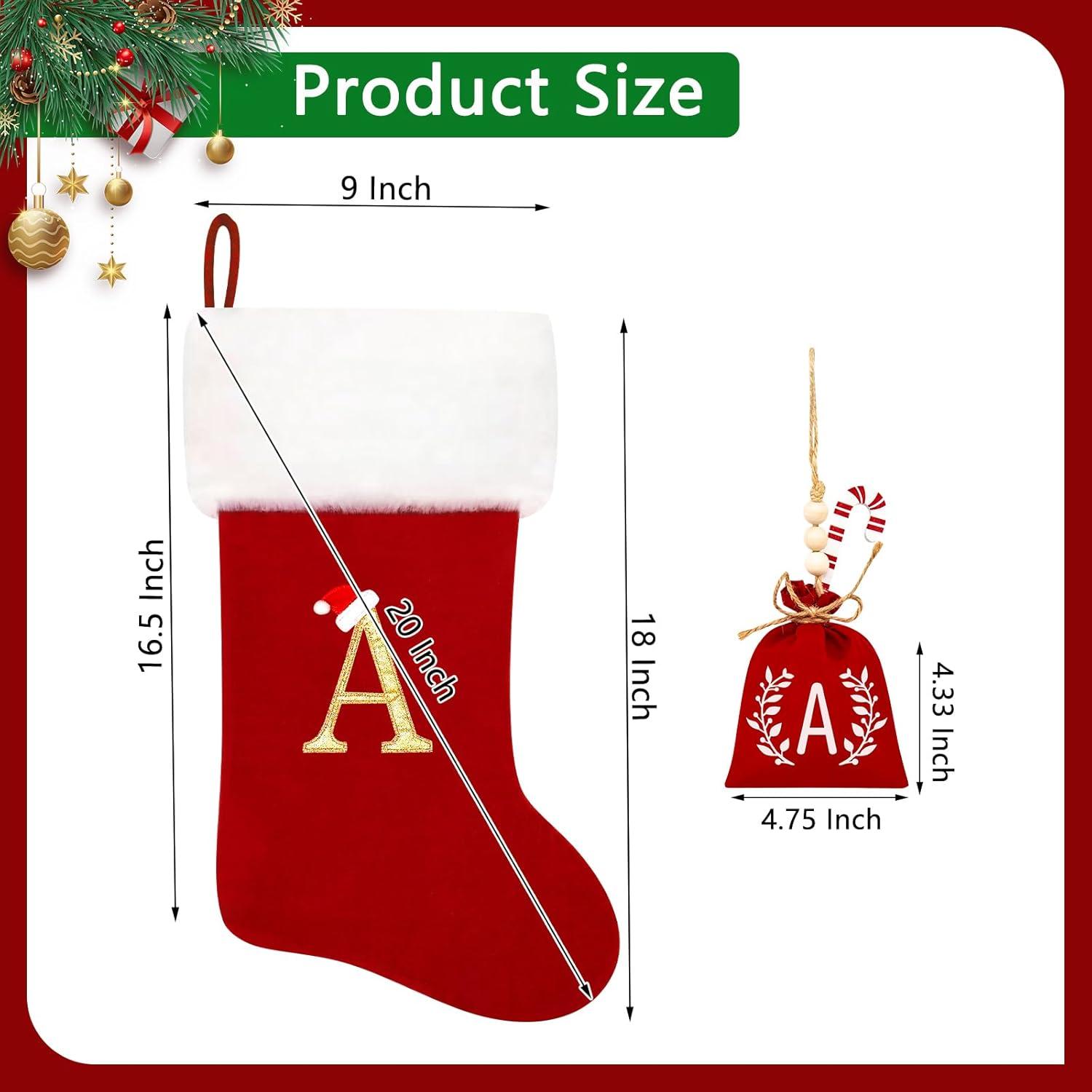 Christmas Gifts20inch Monogram Christmas Stockings Letter Red Velvet with White Super Soft Plush Cuff Embroidered Xmas Stockings Classic Personalized Stocking Decorations for Family Holiday