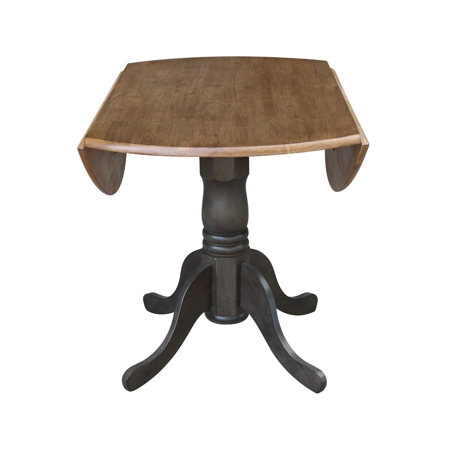 42" Mason Round Dual Drop Leaf Extendable Dining Table Hickory/Washed Coal - International Concepts: Solid Parawood, Pedestal Base