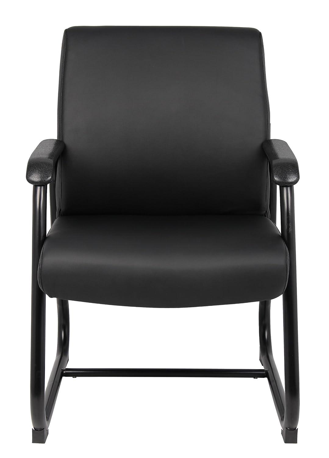 Boss Office Products Guest Chair Heavy Duty Black: Metal Frame, Fixed Arms, Padded, Sled Base, 350 lb Capacity
