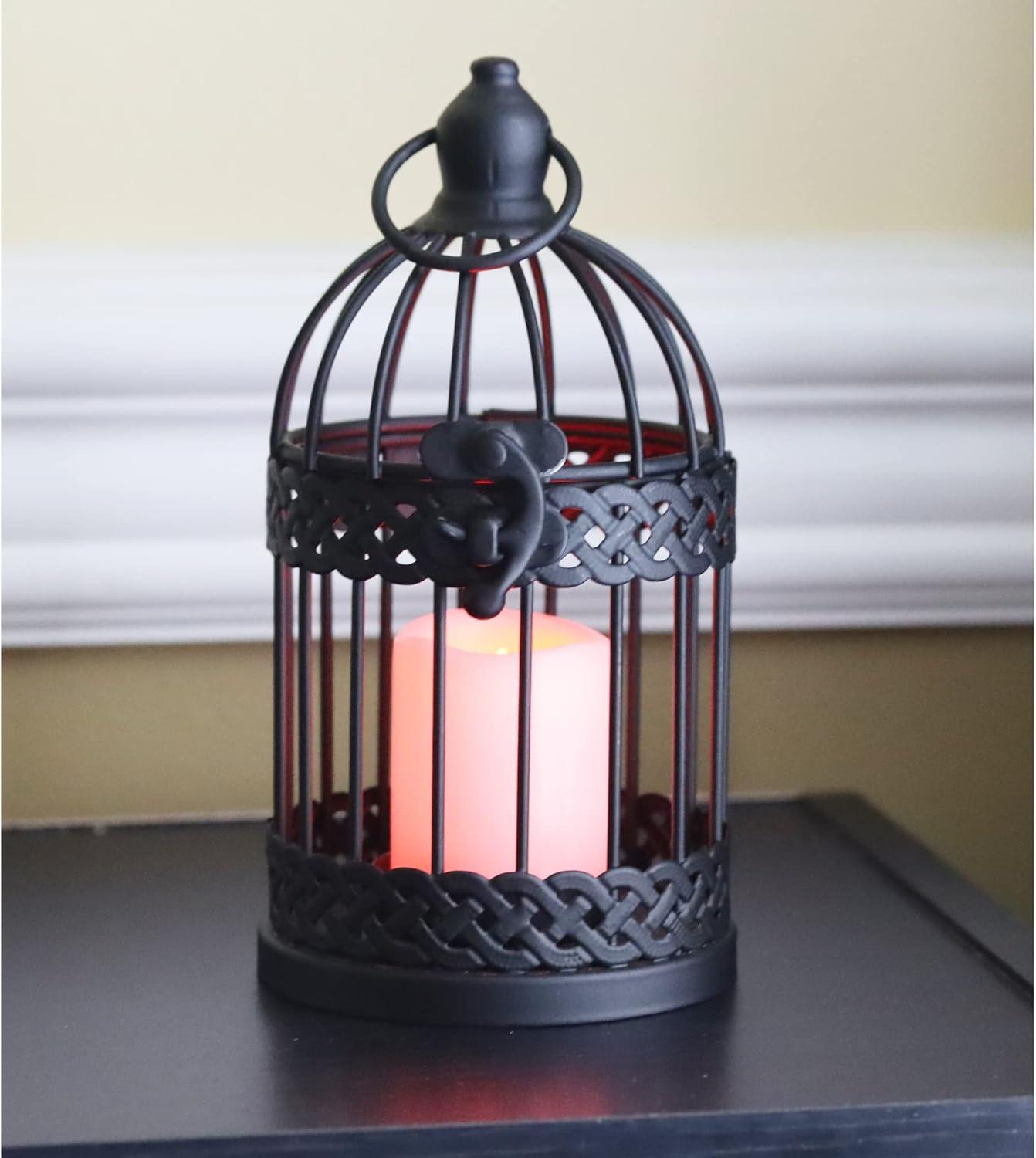 VELA LANTERNS Bird Cage Decor Candle Holder Lantern Decorative Table Centerpiece Halloween Decorations, 10" and 6" Tall, Black, Set of 2