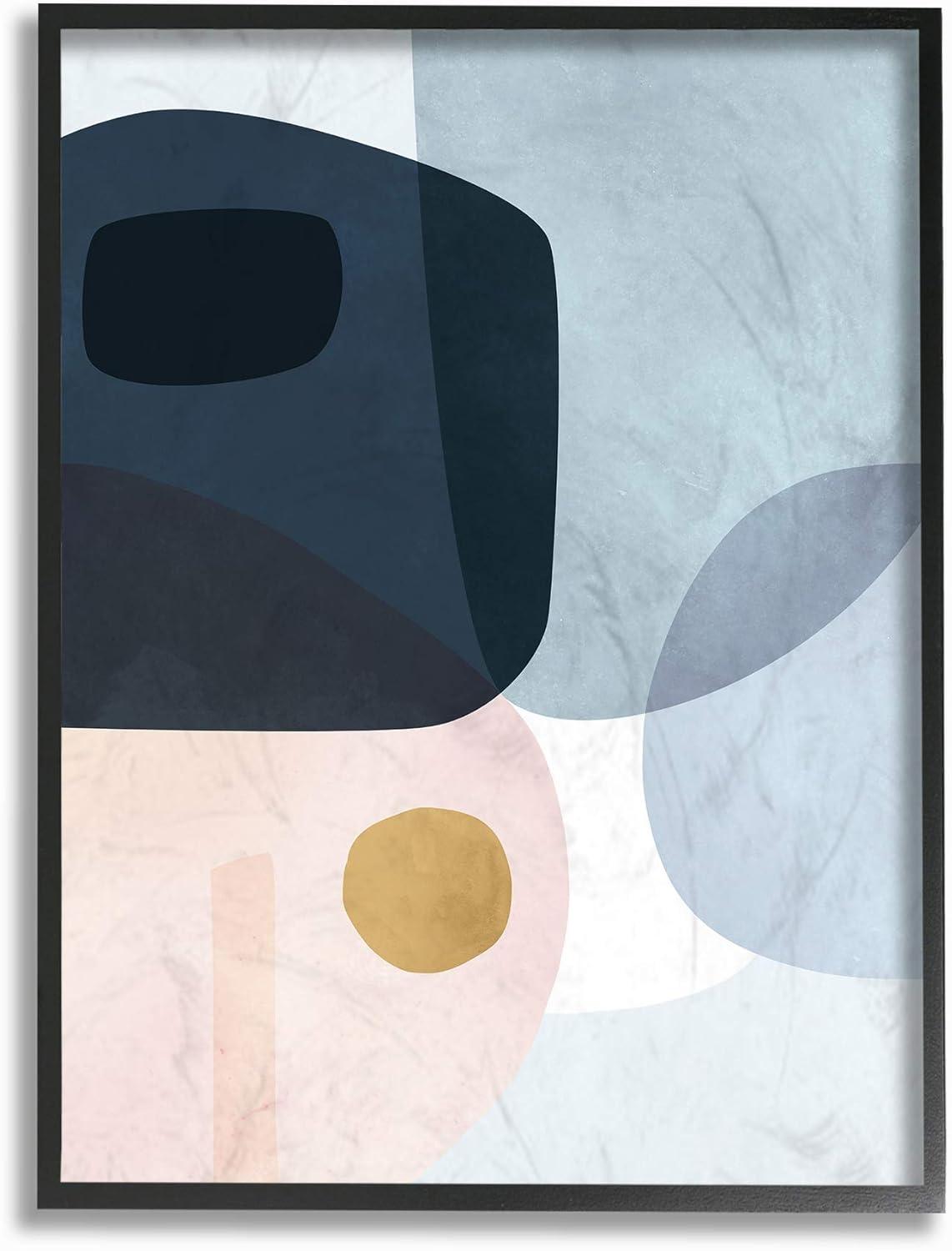 The Stupell Home Decor Mod Shapes Blue Navy and Peach Overlapping Abstract Framed Texturized Art