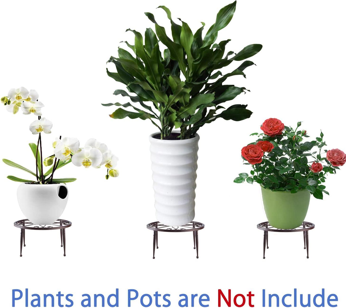 3 Pack 9 inches Metal Plant Stands with Saucer for Indoor and Outdoor Plants Heavy Duty Potted Heavy Duty Flower Pot Stand Holder Rustproof Iron Round Plant Shelf for Garden, Brown