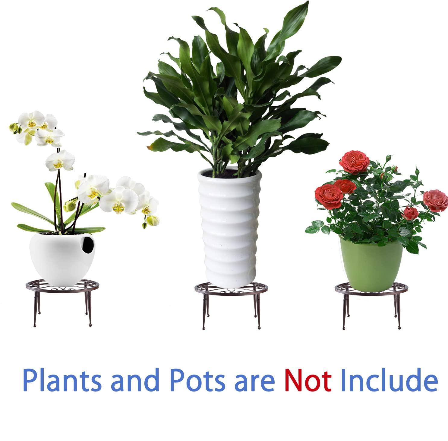 3 Pack 9 inches Metal Plant Stands with Saucer for Indoor and Outdoor Plants Heavy Duty Potted Heavy Duty Flower Pot Stand Holder Rustproof Iron Round Plant Shelf for Garden, Brown