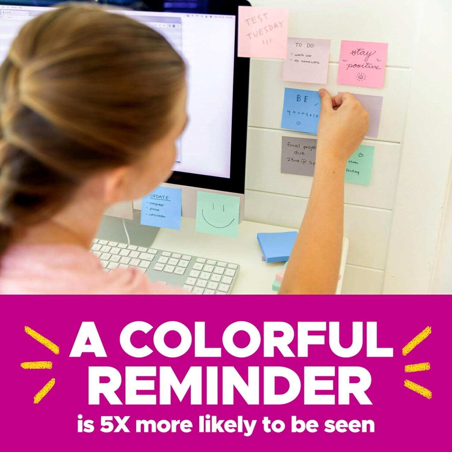 Post-it Recycled Super Sticky Notes 4"x6" Pastels: Large Unbound Multicolored Sticky Notes, 180 Sheets, 100% Recycled Paper