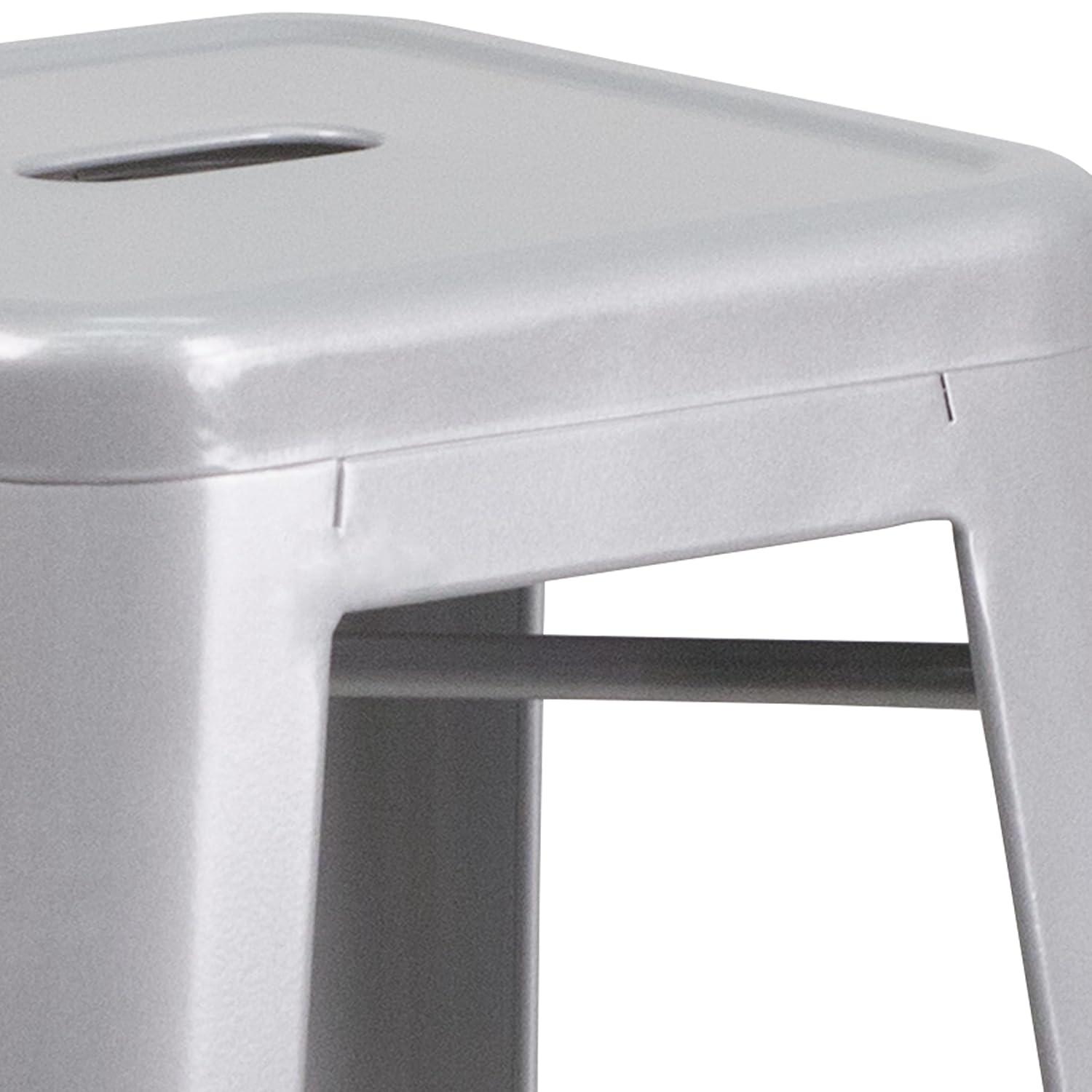Flash Furniture Commercial Grade 30" High Backless Silver Metal Indoor-Outdoor Barstool with Square Seat