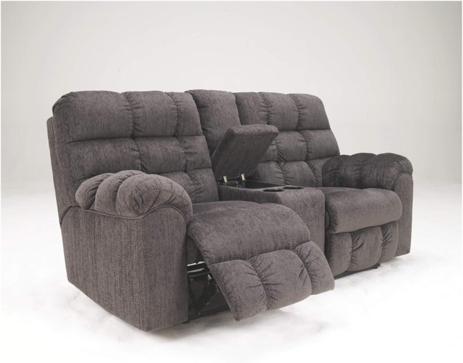 Ashley Furniture Acieona Microfiber Double Reclining Loveseat in Slate Gray