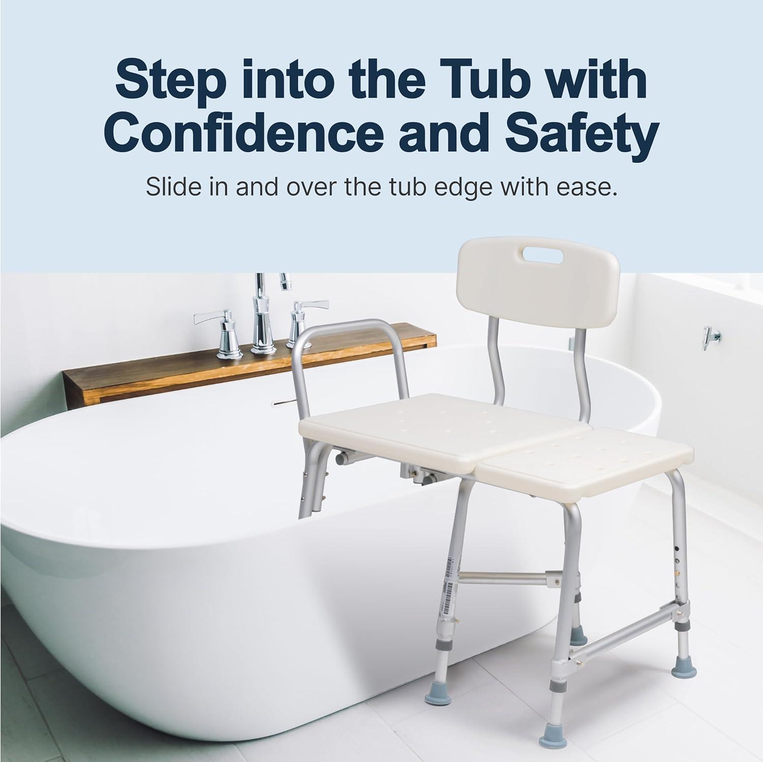 Graham Field 7925A-1 Lumex Reliable Plastic Bariatric Adjustable Transfer Shower Bench Seat with Drain Holes and Durable Backrest, White