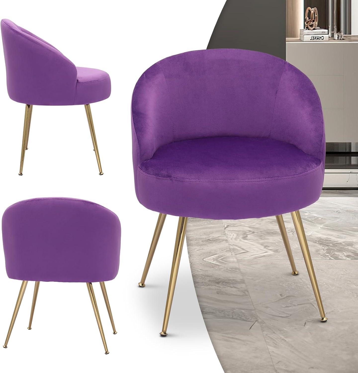 Purple Velvet Barrel Accent Chair with Gold Metal Legs