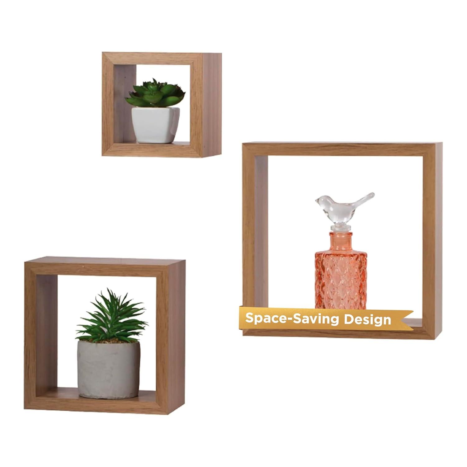 kieragrace KG Moderno Cubo Flotante Estantes de Pared Espresso de Madera Diseñada