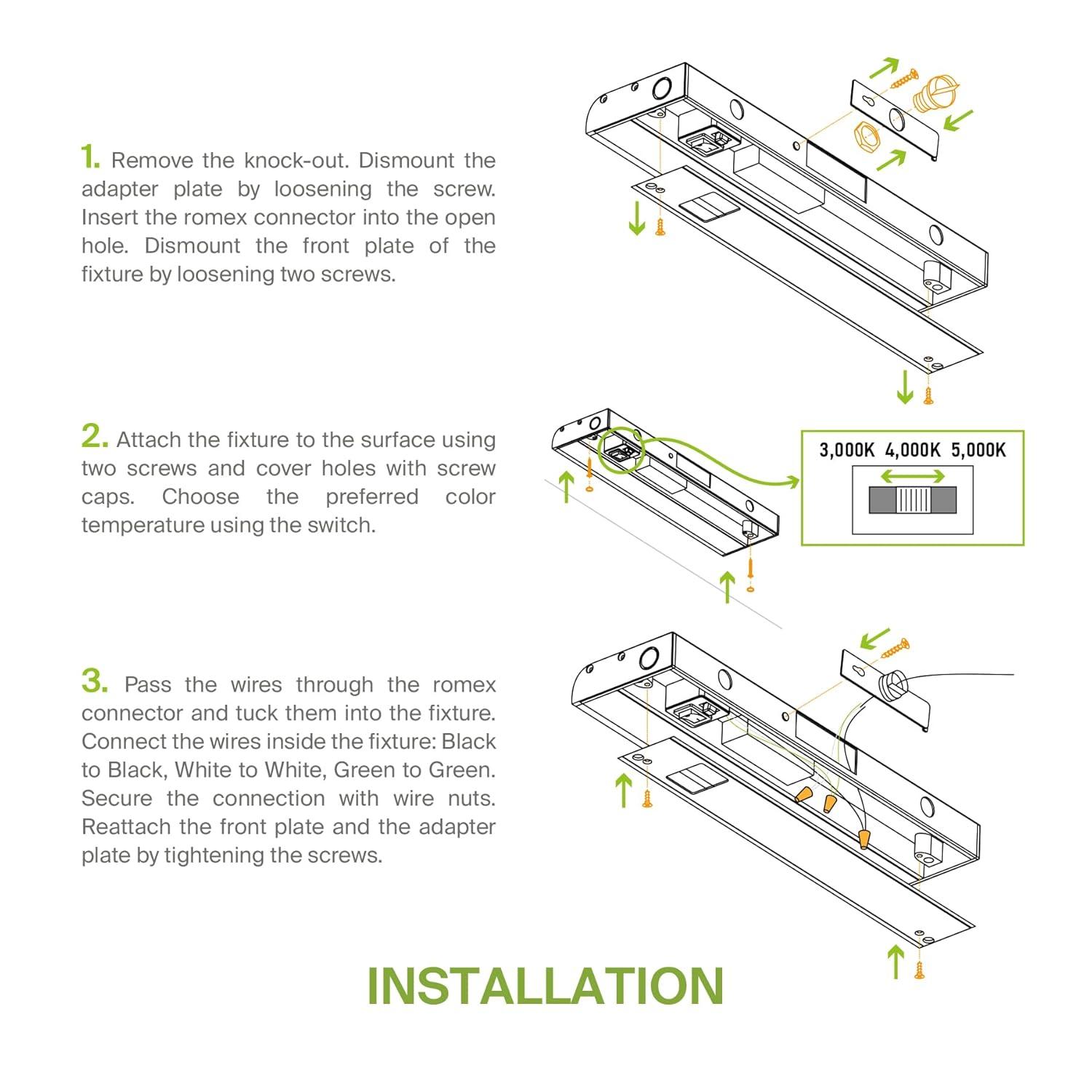 ASD LED Under Cabinet Lighting, 40 inch 20W 1574 LM, Dimmable Hardwired Under Cabinet Lights for Kitchen, 3000K Soft/4000K Cool/5000K Daylight, Under Counter Light Fixtures, ETL Energy Star White