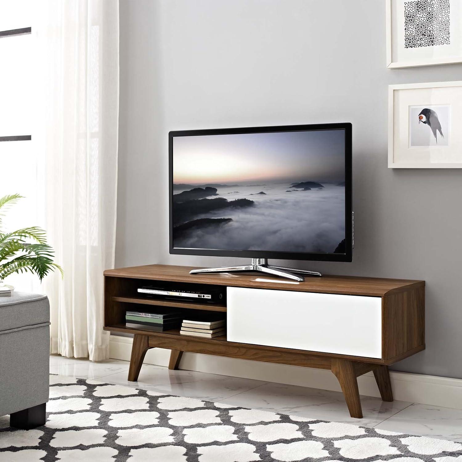 Elegant Envision 48" White and Walnut TV Stand with Cabinet