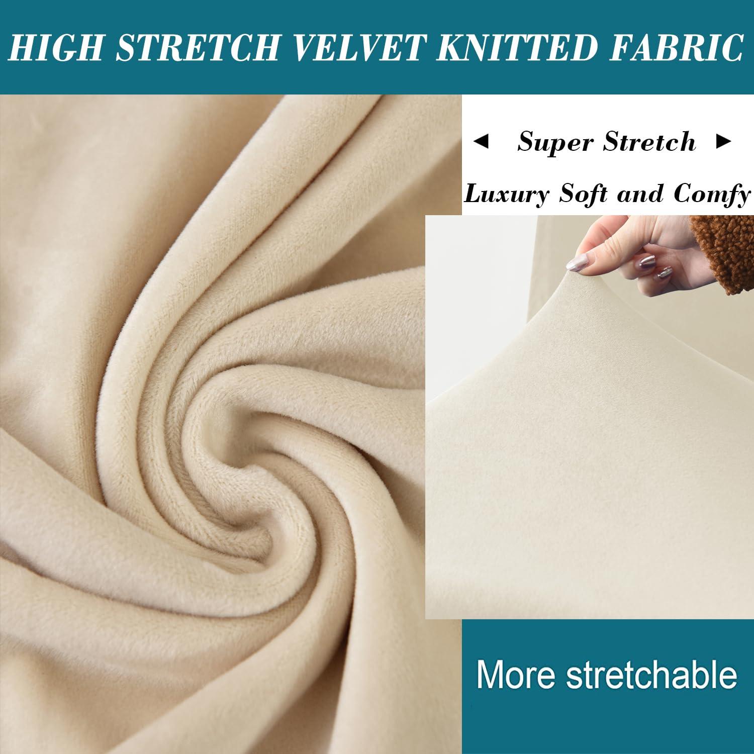 HFCNMY Ottoman Cover Rectangle,Stretch Velvet Slipcovers Rectangle Thick Covers Slipcover for Ottomans Soft Foot Stool with Elastic Bottom Beige Medium (ASMFDT20230725-7)