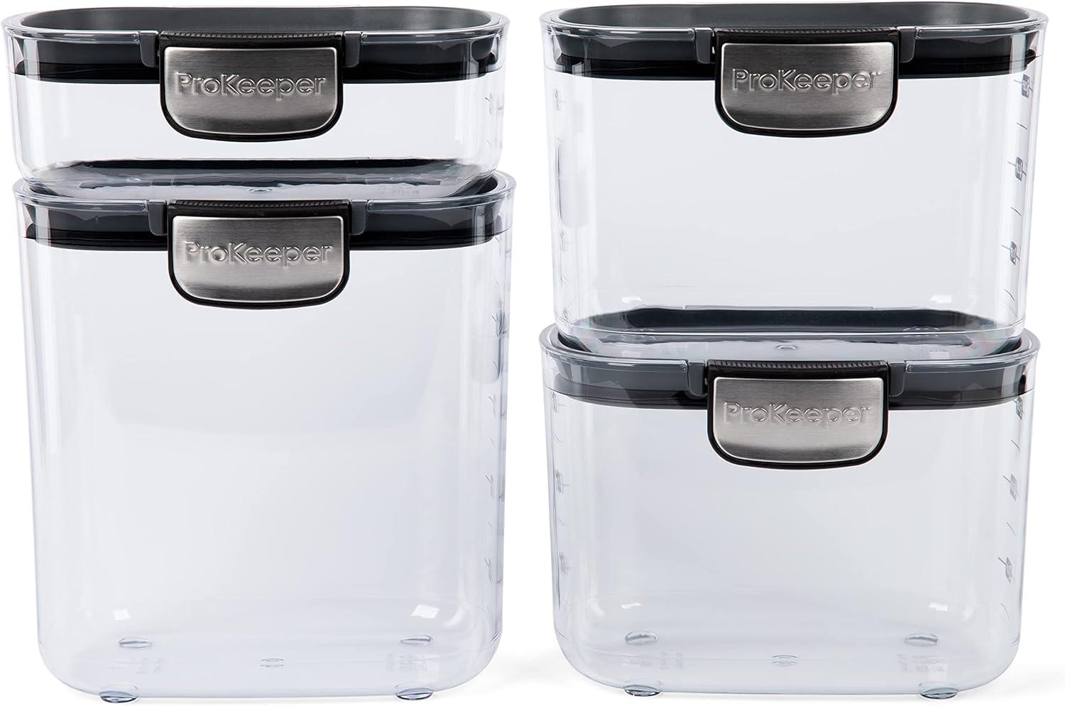 Progressive International ProKeeper+ 4-Piece Clear Plastic Modular Airtight Pantry Food/Snack Kitchen Storage Organization Container Canister Set (PKS-4PC (4-Piece Set))