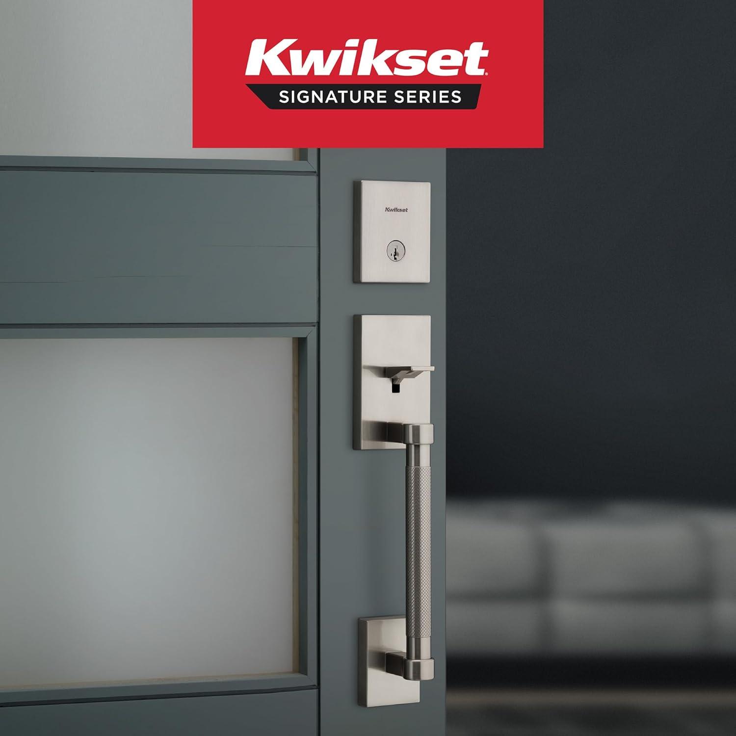 Kwikset Prava Front Door Lock Handle and Deadbolt Set, Entry Handleset Exterior with Interior Reversible Lever, Satin Nickel, Pick Resistant SmartKey Rekey Deadbolt Security, with Microban Protection