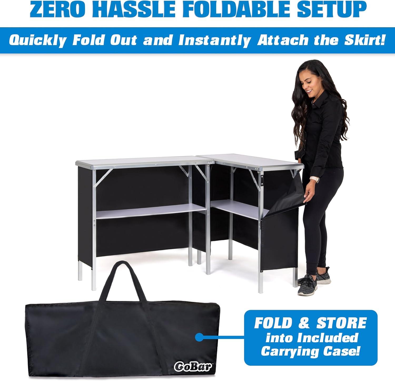 GoBar Portable Double Bar Table Set - Mobile Bartender Station for Events - Includes Carrying Case