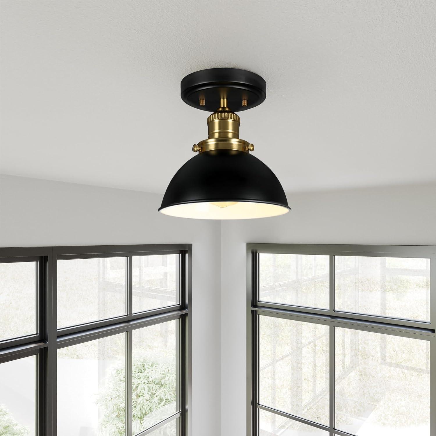 Savannah Matte Black and Chrome Farmhouse Semi-Flush Ceiling Light