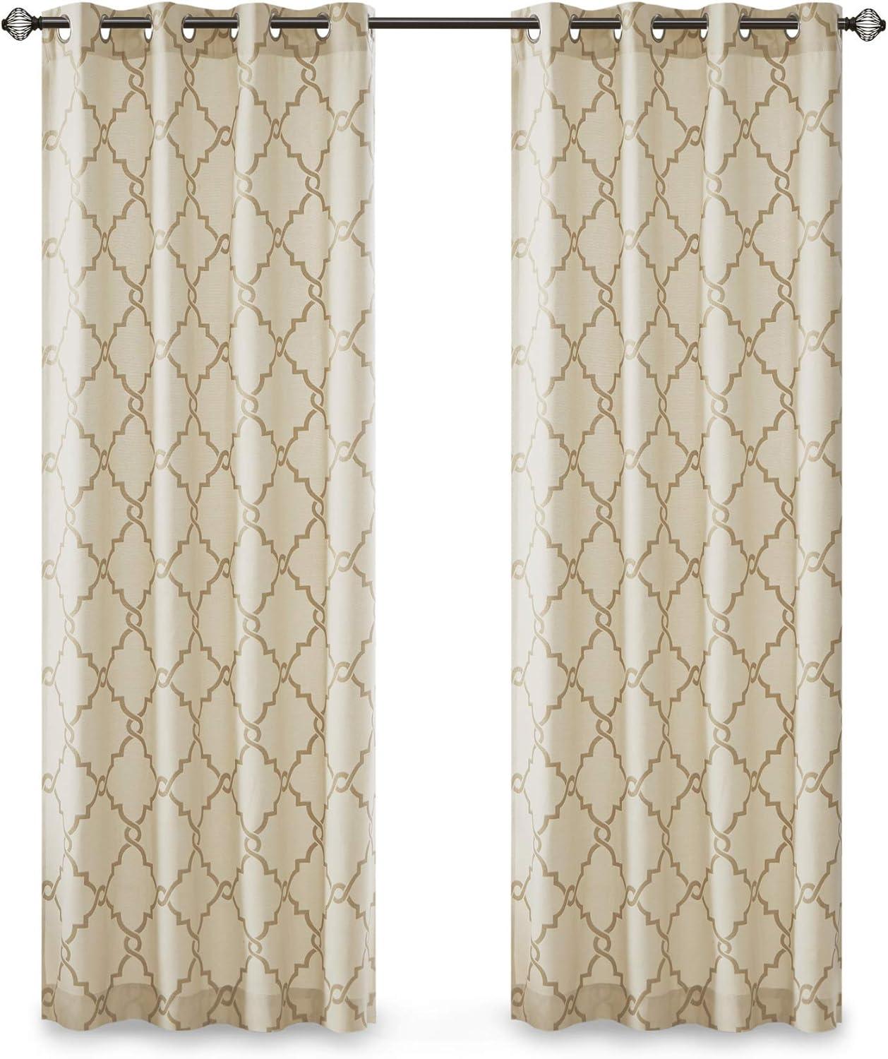 Fretwork Print Grommet Top Window Curtain Panel