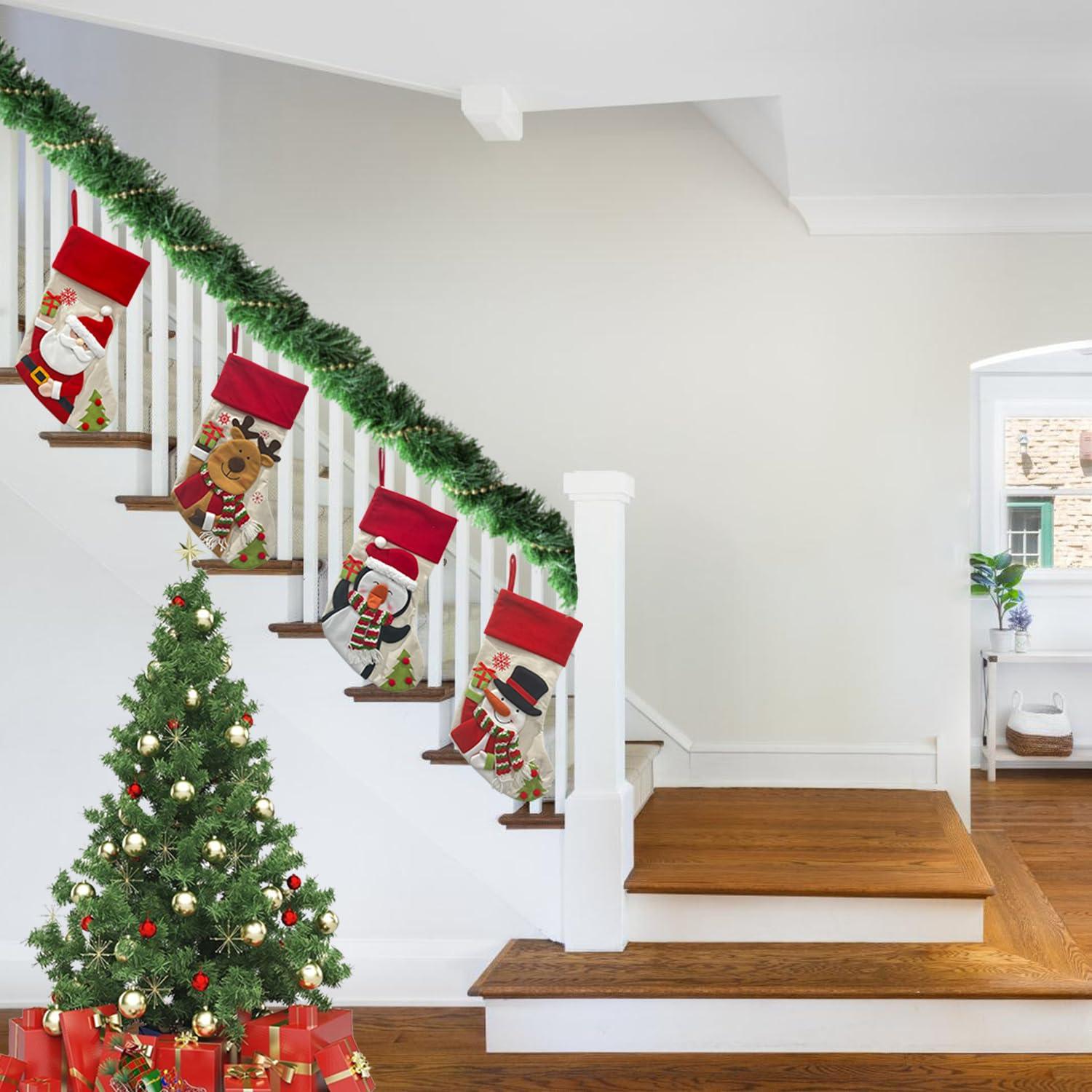 EUDIDV Christmas Ornaments Personalized Christmas Stockings Christmas Stockings With Names 18in Stockings With Santa Snowman And Reindeer Designs Custom Stockings For Holiday Decor Xmas Tree Decor