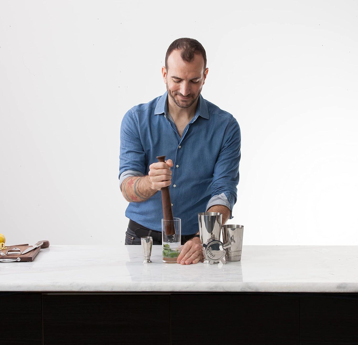 Silver and Walnut 4-Piece Bar Tool Set with Strainer and Jigger