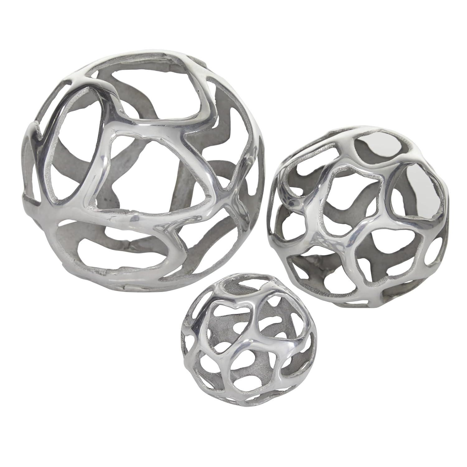Olivia & May Set of 3 Decorative Aluminum Balls Silver : Textured Orb Sculptures for Tabletop Decor