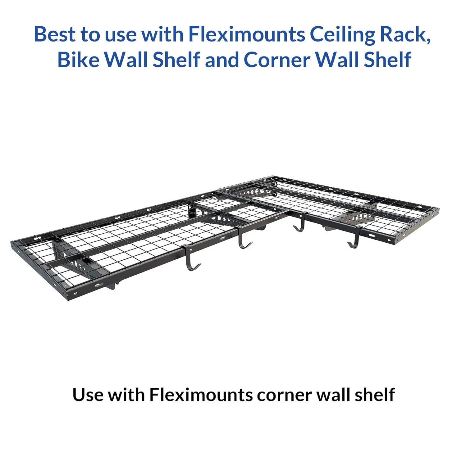 FLEXIMOUNTS 4 Pack Add On Storage Rail Hook Accessory for Ceiling Rack and Wall Shelving, Max Weight Capacity up to 50lbs, Black