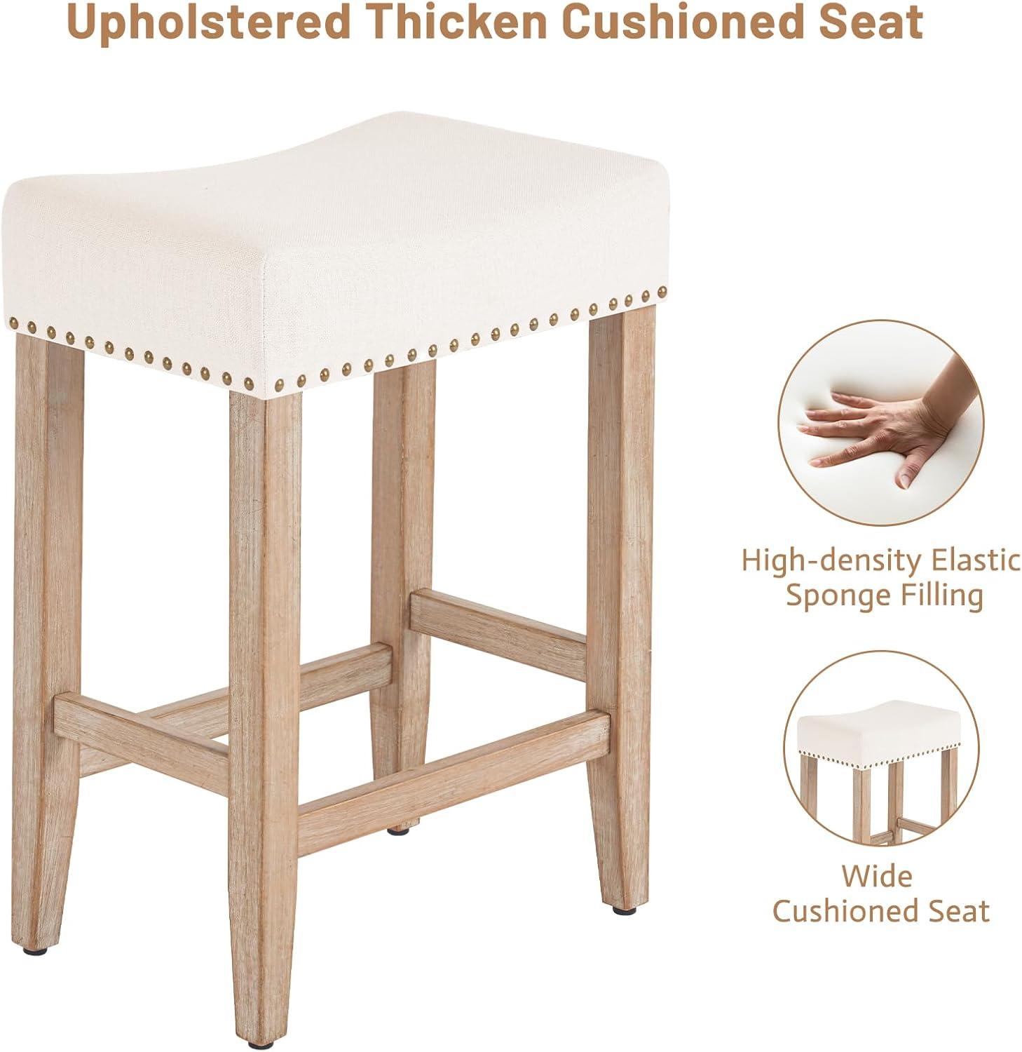 Furniliving 26" Counter Height Bar Stools, Linen Backless Saddle Seat Barstools, Set of 4,Beige