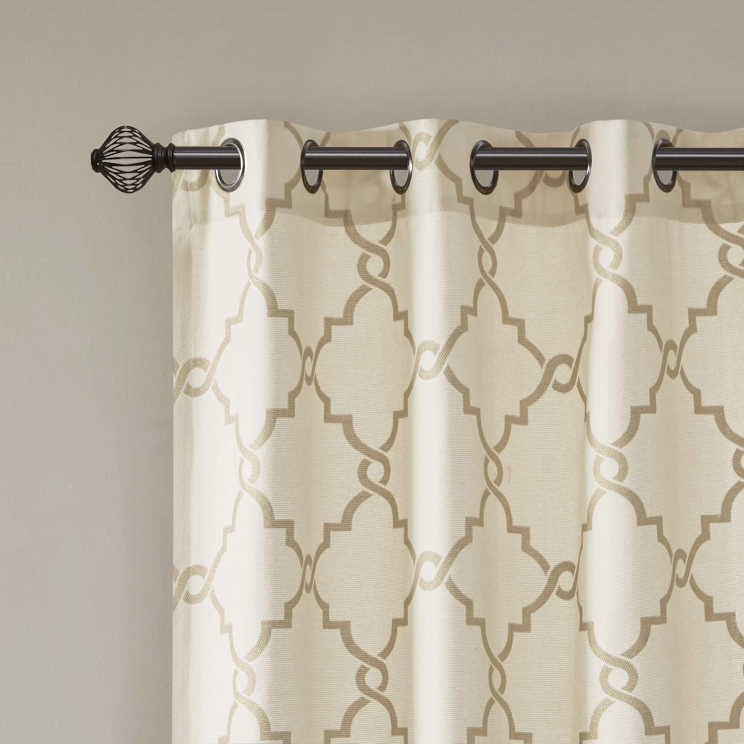 Fretwork Print Grommet Top Window Curtain Panel