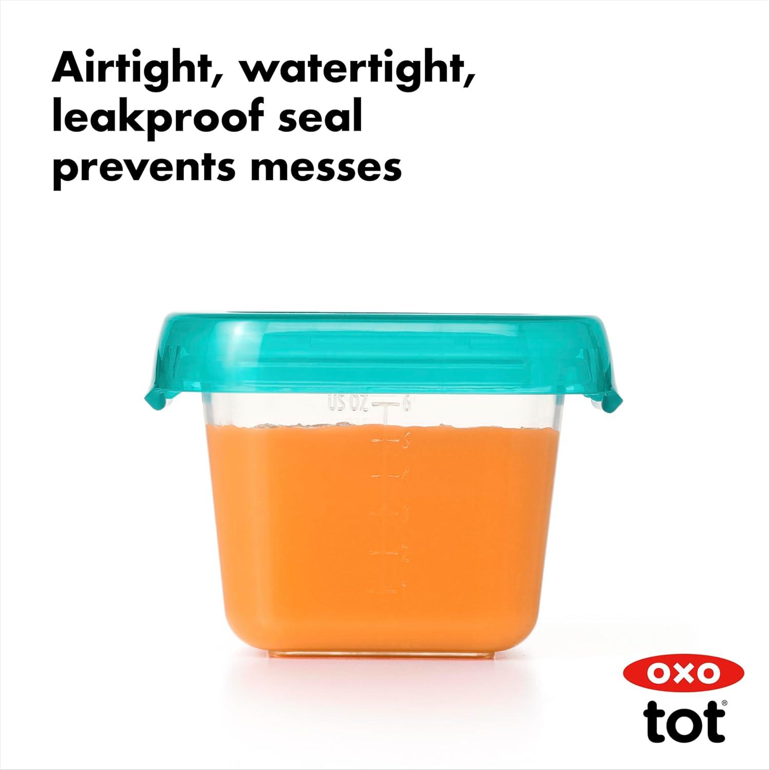 OXO Tot Baby Blocks Food Storage Containers, 6 oz, Teal, 4-pack, for Infants Ages 0-12 Months