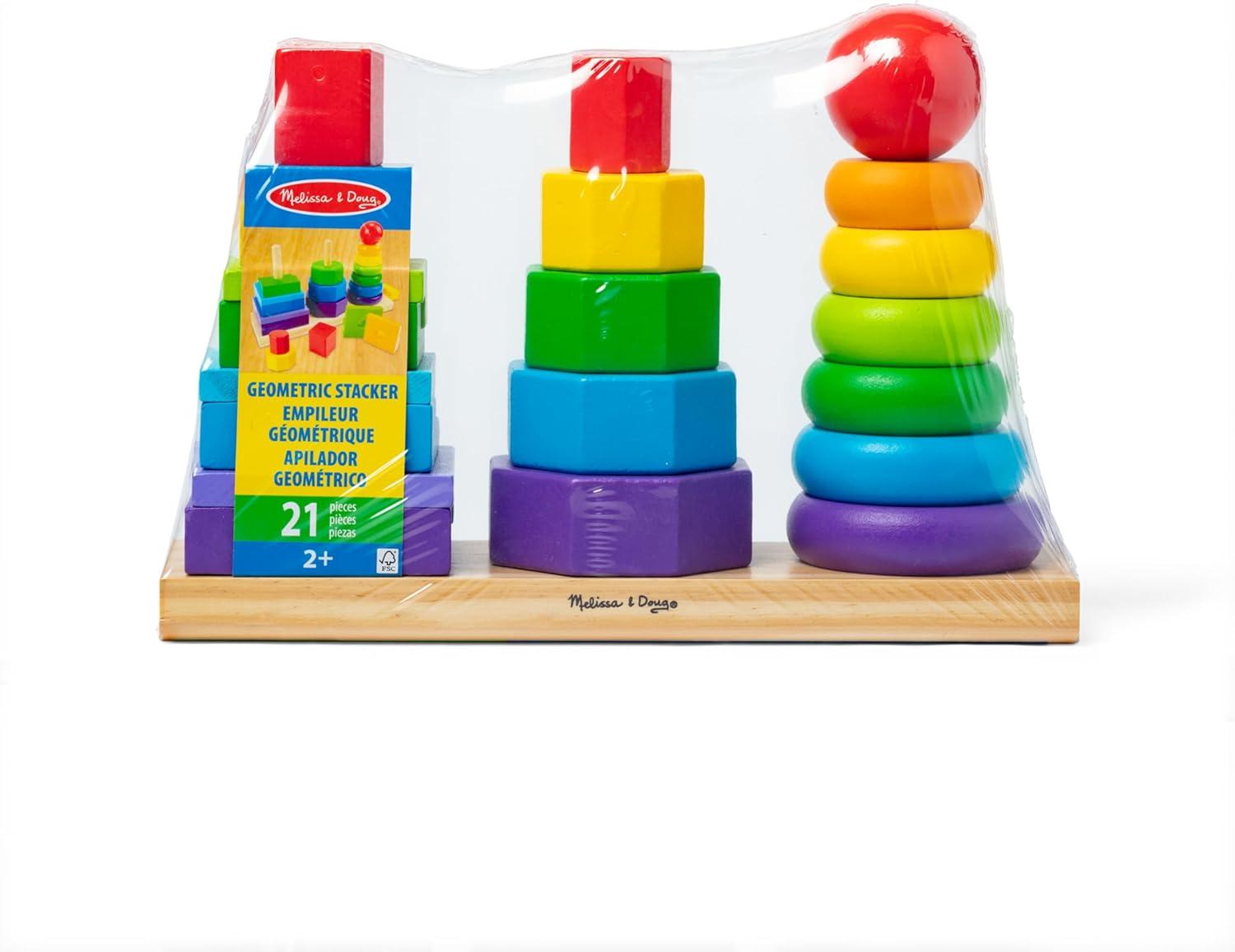 Melissa & Doug Geometric Stacker - Wooden Educational Toy