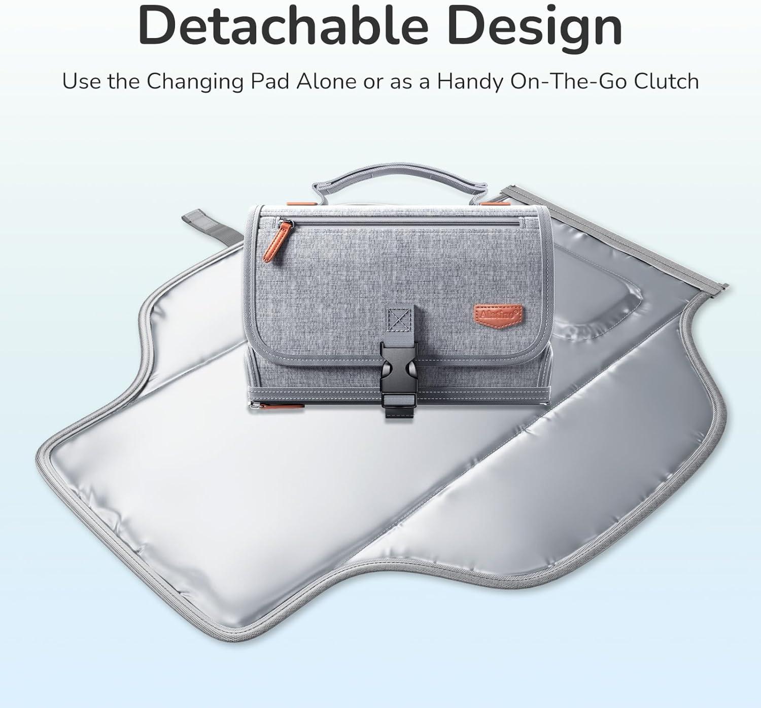 Alatino Portable Waterproof Diaper Changing Pad, Gray, with Baby Wipes Pocket