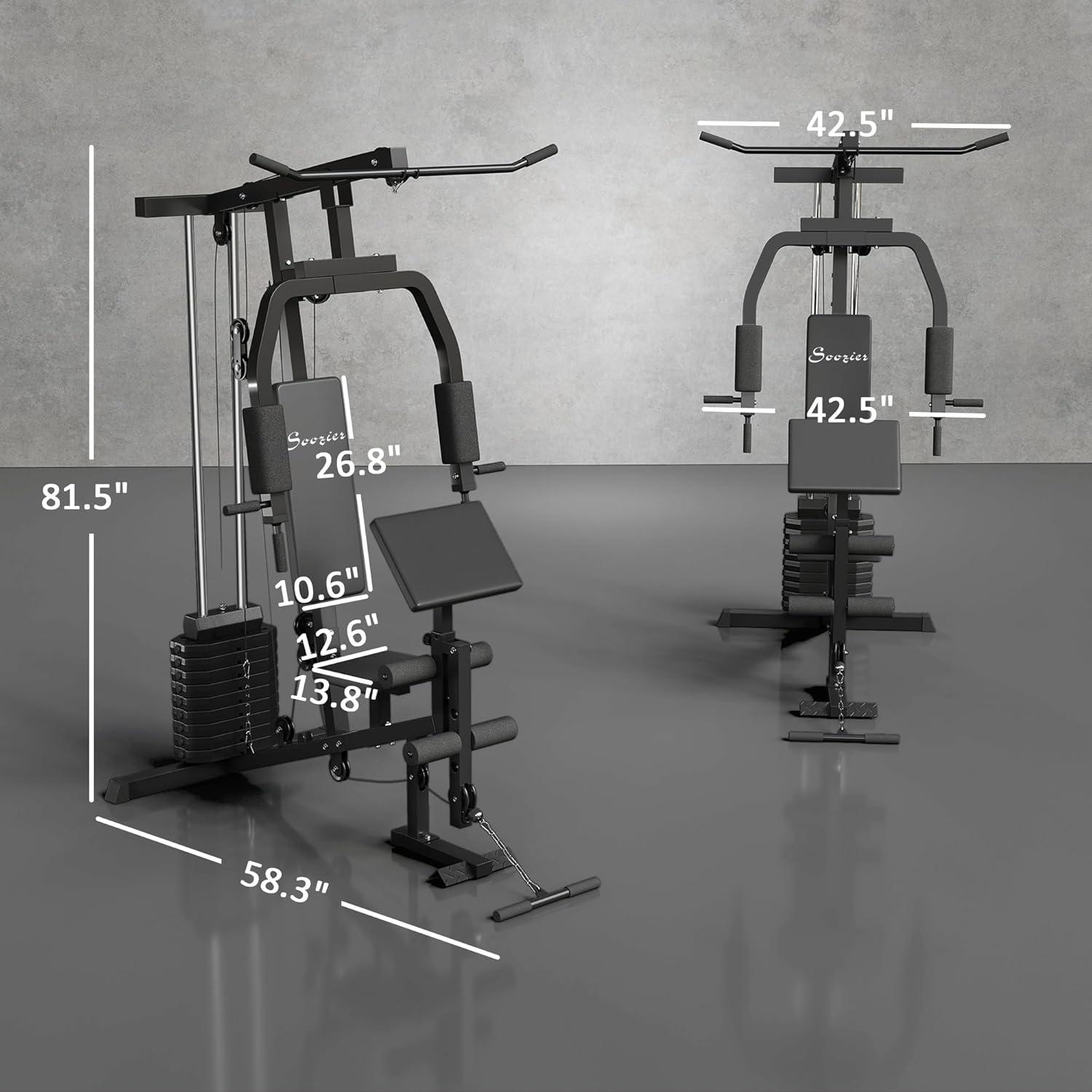 Soozier Multifunction Home Gym System, Workout Station with 99Lbs Weight Stack, for Full Body Exercise