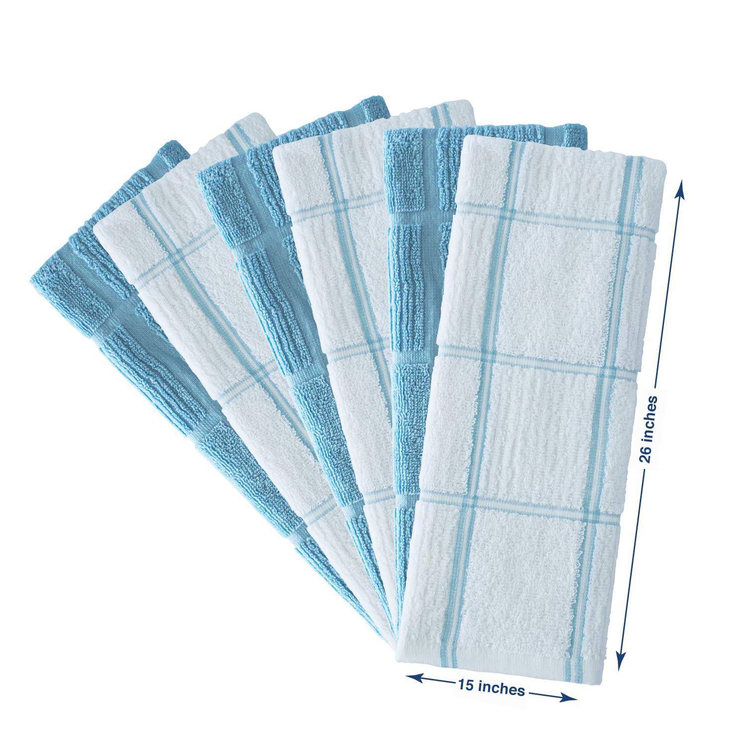 Craftsworth 100% Cotton Kitchen Towel, 15x26-Pack of 6, Stripe Aqua Solid