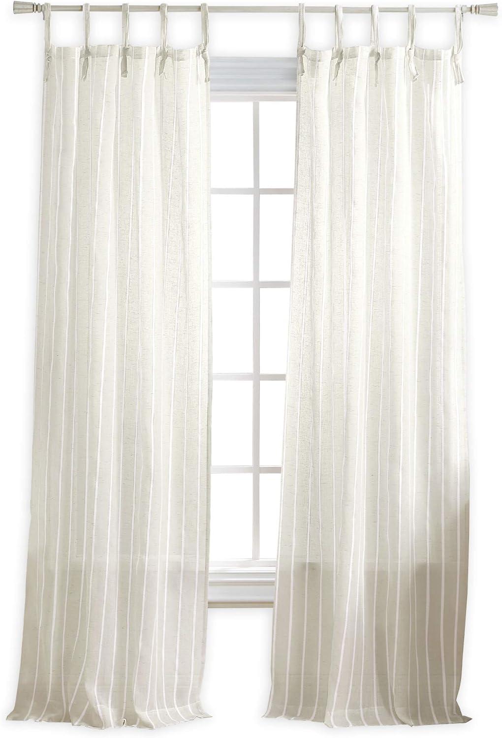 Martha Stewart Laguna Stripe 37" x 84" Semi Sheer Panel Pair Tietab, Off-White