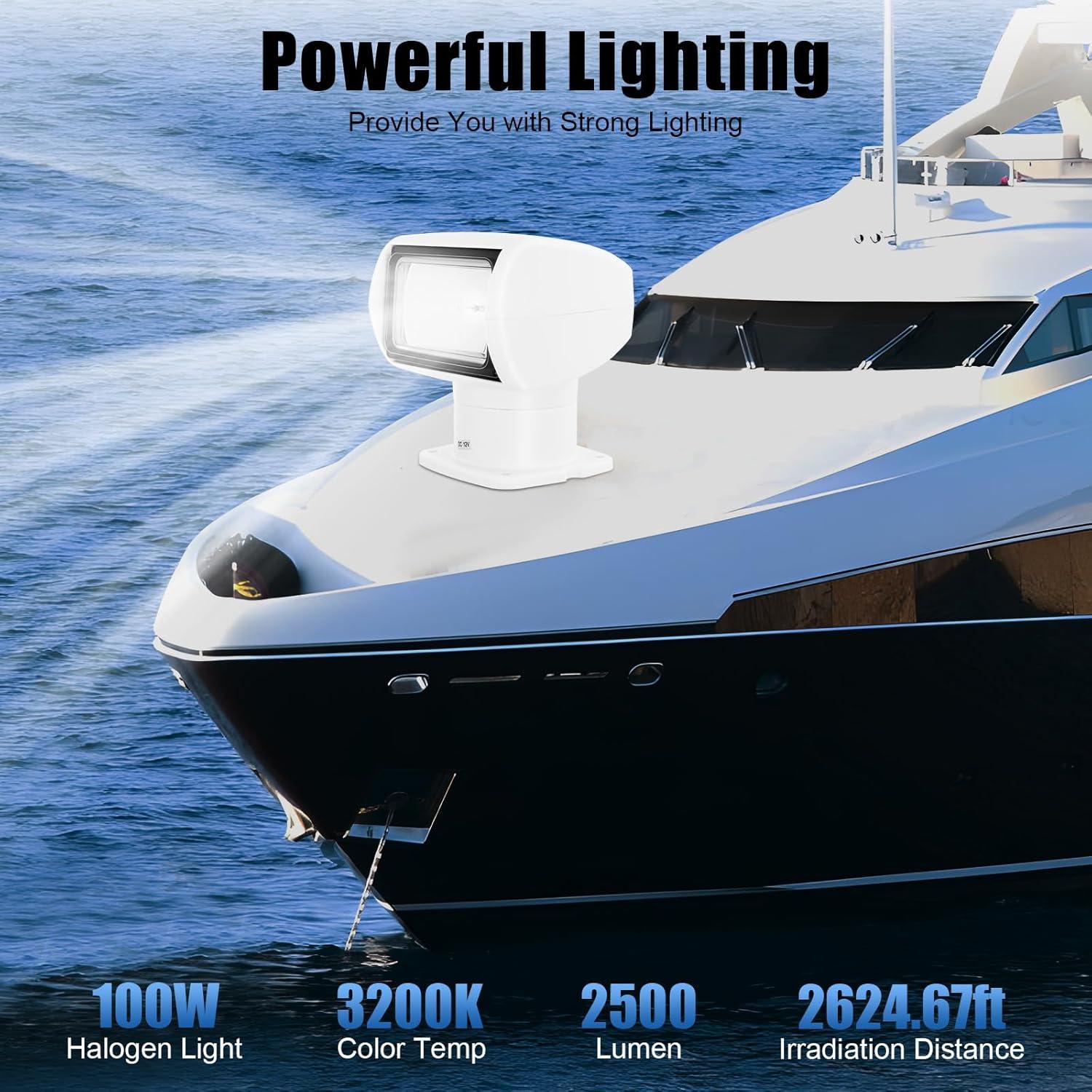 White Halogen Remote-Controlled Outdoor Boat Spotlight