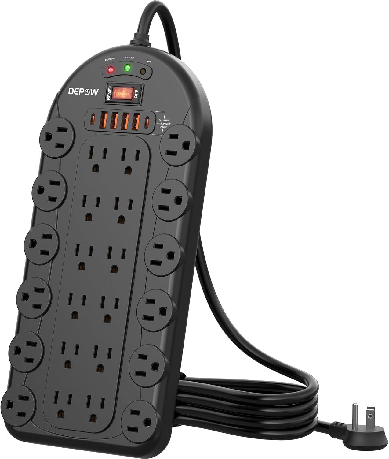 DEPOW White 24-Outlet Surge Protector Power Strip with USB Ports