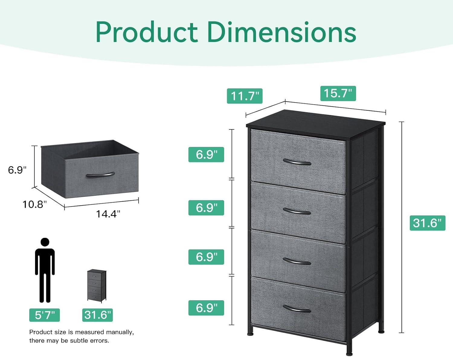 ODK Dresser for Bedroom with 4 Storage Drawers, Small Dresser Chest of Fabric Drawers with Sturdy Steel Frame, Wood Top, Dark Grey
