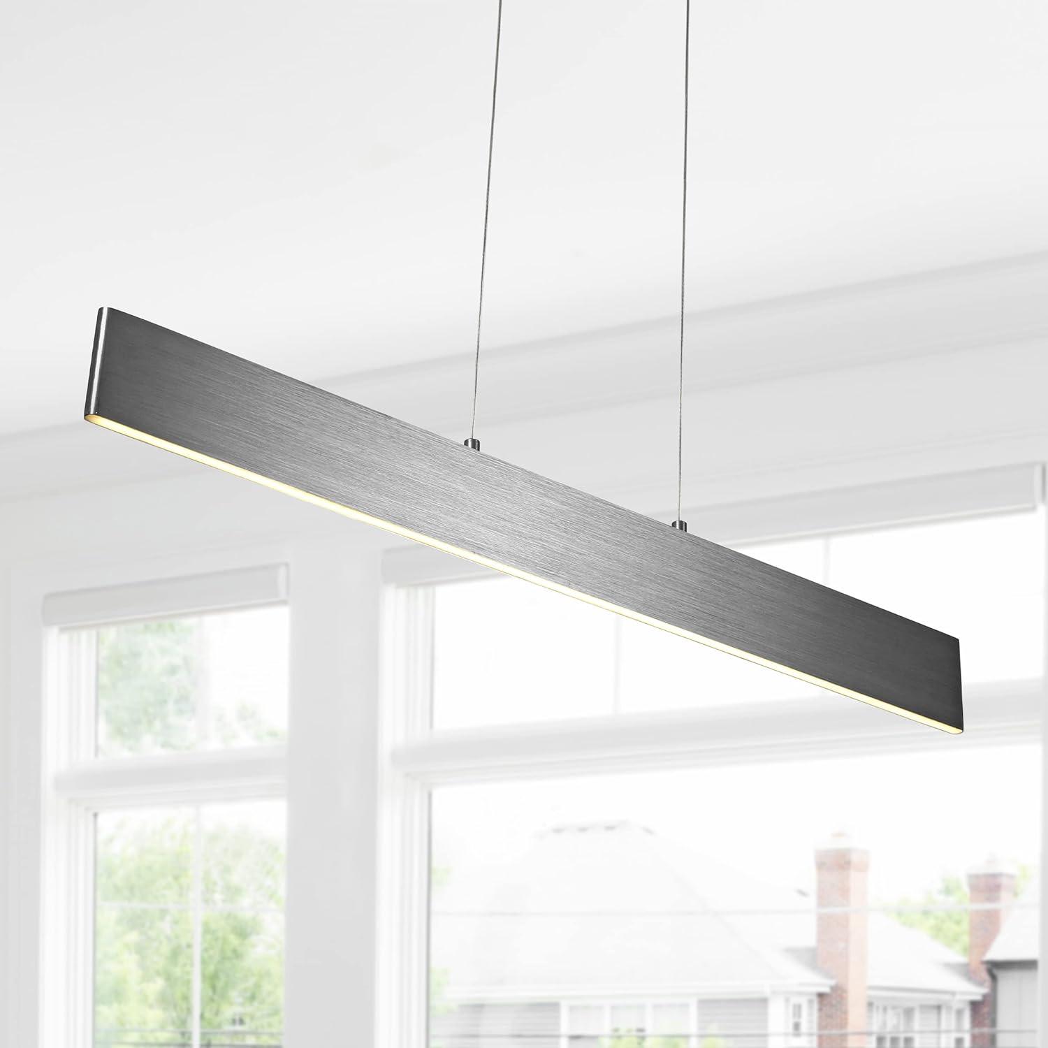 Draper 32" Dimmable Adjustable Integrated LED Metal Linear Pendant, Brushed Aluminum